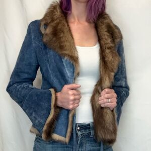 Gold East Spain Women's Vintage VTG Suede Leather Jacket M Med Medium Blue Brown